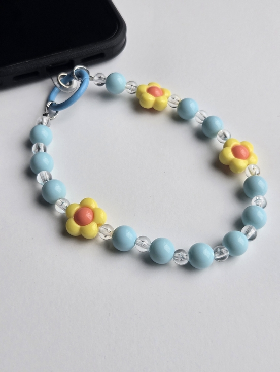 Fashion Jewelry Accessories - 🌼🔵🌼 Y2K Beaded Blue & Yellow Daisy Flower Charm Phone Wristlet Strap Lanyard